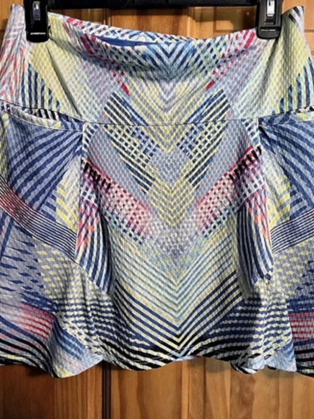 Lucky in Love Geometric Mini Skirt in Blue & Yellow Size Medium